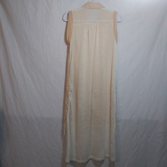 Ryu CottageCore Sleeveless Beige Lace Overlay Button Front Dress Beach Boho Sz S - Picture 10 of 10